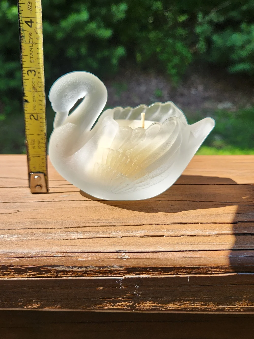 Frosted Glass Swan Candle Holder with Original Candle
